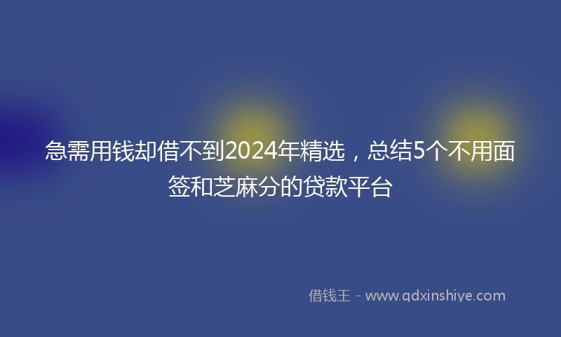 急需用钱却借不到2024年精选，总结5个不用面签和芝麻分的贷款平台
