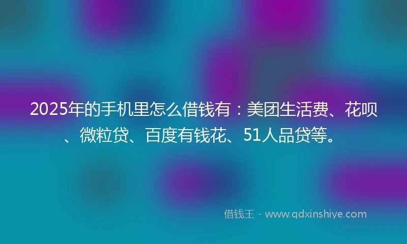 2025年的手机里怎么借钱有：美团生活费、花呗、微粒贷、百度有钱花、51人品贷等。
