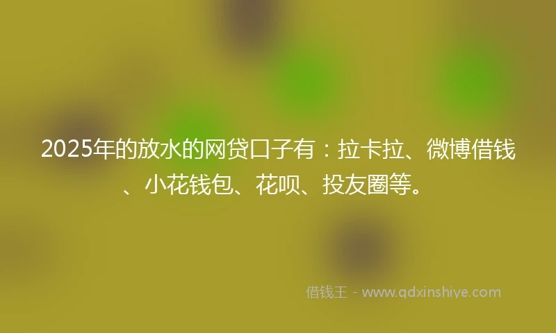 2025年的放水的网贷口子有：拉卡拉、微博借钱、小花钱包、花呗、投友圈等。