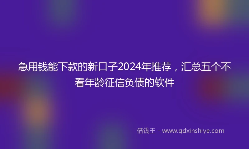 急用钱能下款的新口子2024年推荐，汇总五个不看年龄征信负债的软件