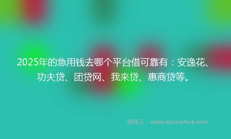 2025年的急用钱去哪个平台借可靠有:安逸花、功夫贷、团贷网、我来贷、惠商贷等。