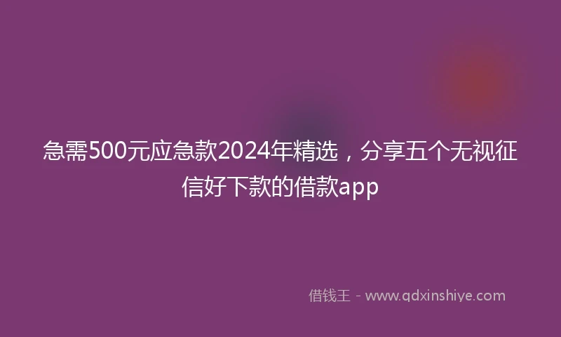 急需500元应急款2024年精选，分享五个无视征信好下款的借款app