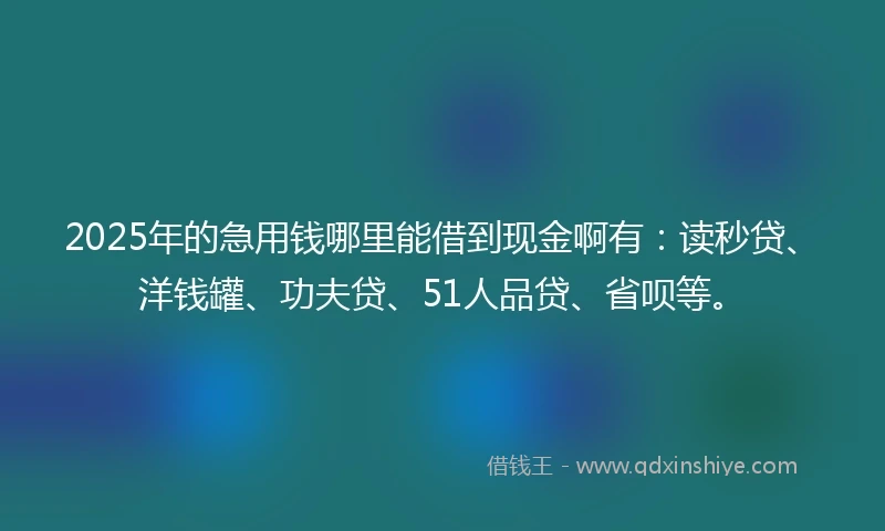 2025年的急用钱哪里能借到现金啊有：读秒贷、洋钱罐、功夫贷、51人品贷、省呗等。