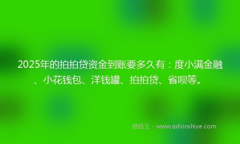 2025年的拍拍贷资金到账要多久有：度小满金融、小花钱包、洋钱罐、拍拍贷、省呗等。