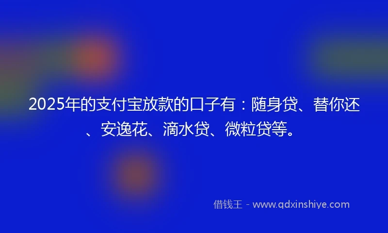 2025年的支付宝放款的口子有：随身贷、替你还、安逸花、滴水贷、微粒贷等。