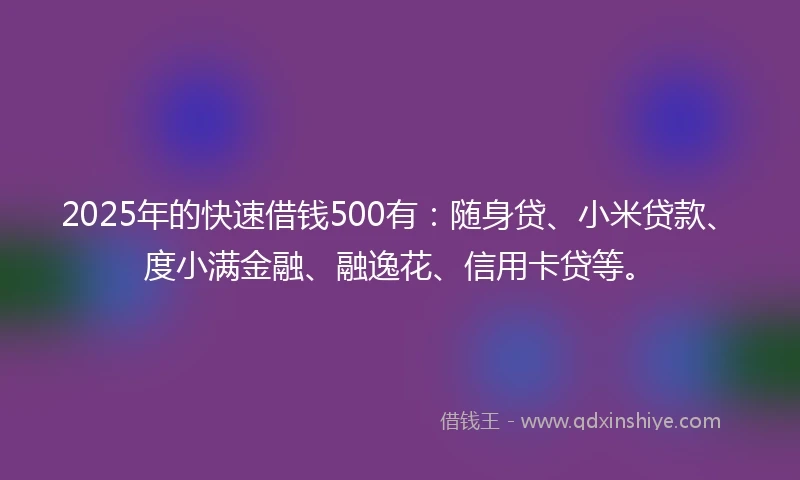 2025年的快速借钱500有：随身贷、小米贷款、度小满金融、融逸花、信用卡贷等。