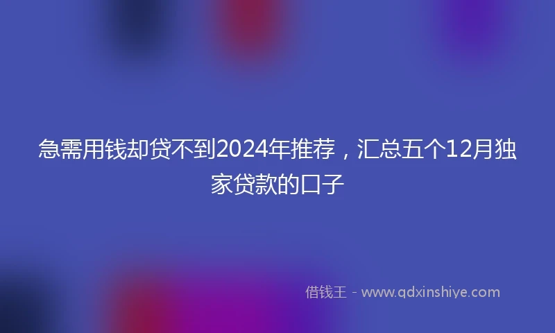 急需用钱却贷不到2024年推荐，汇总五个12月独家贷款的口子