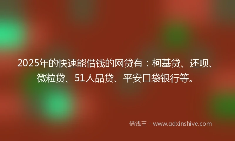 2025年的快速能借钱的网贷有：柯基贷、还呗、微粒贷、51人品贷、平安口袋银行等。