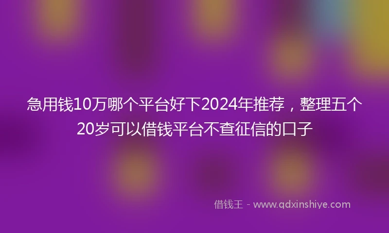 急用钱10万哪个平台好下2024年推荐，整理五个20岁可以借钱平台不查征信的口子