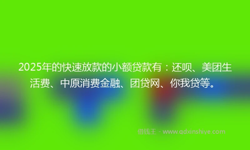 2025年的快速放款的小额贷款有：还呗、美团生活费、中原消费金融、团贷网、你我贷等。