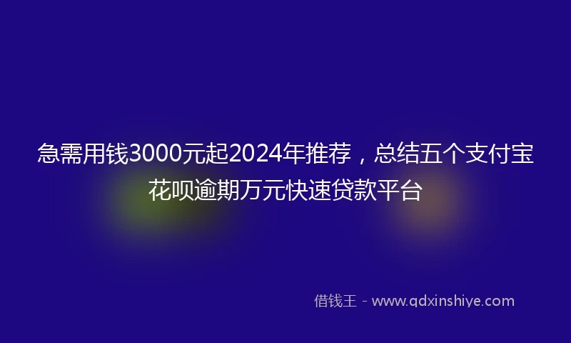 急需用钱3000元起2024年推荐，总结五个支付宝花呗逾期万元快速贷款平台