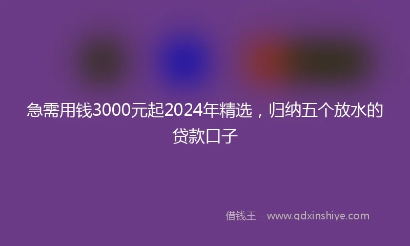 急需用钱3000元起2024年精选，归纳五个放水的贷款口子