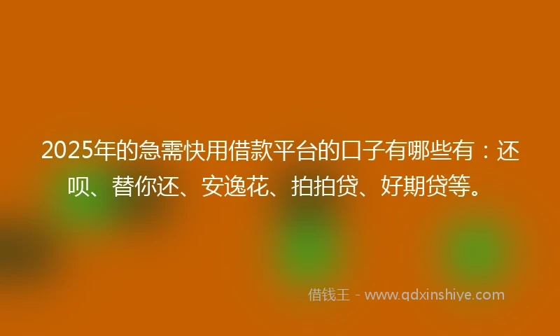 2025年的急需快用借款平台的口子有哪些有：还呗、替你还、安逸花、拍拍贷、好期贷等。