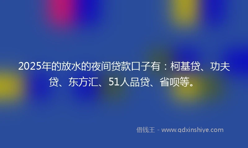 2025年的放水的夜间贷款口子有：柯基贷、功夫贷、东方汇、51人品贷、省呗等。