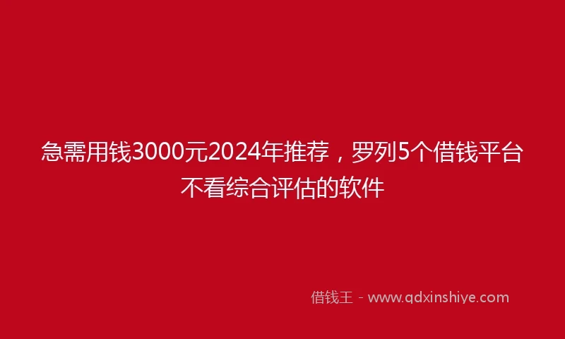 急需用钱3000元2024年推荐，罗列5个借钱平台不看综合评估的软件