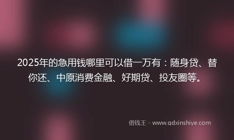 2025年的急用钱哪里可以借一万有：随身贷、替你还、中原消费金融、好期贷、投友圈等。