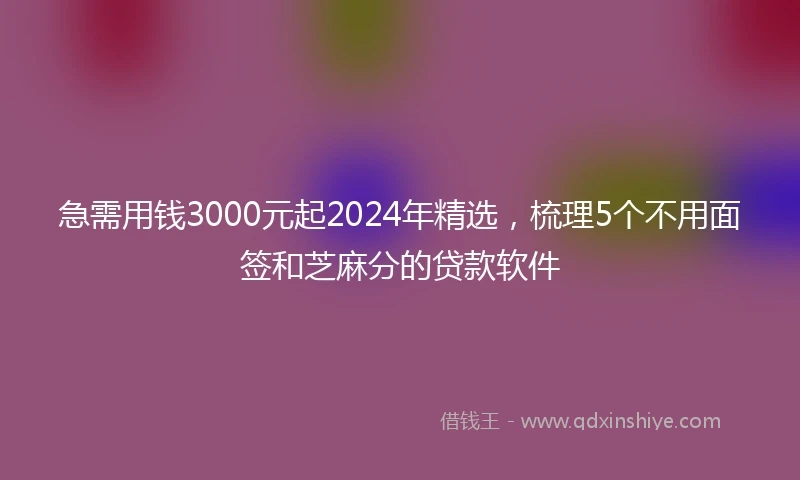 急需用钱3000元起2024年精选，梳理5个不用面签和芝麻分的贷款软件
