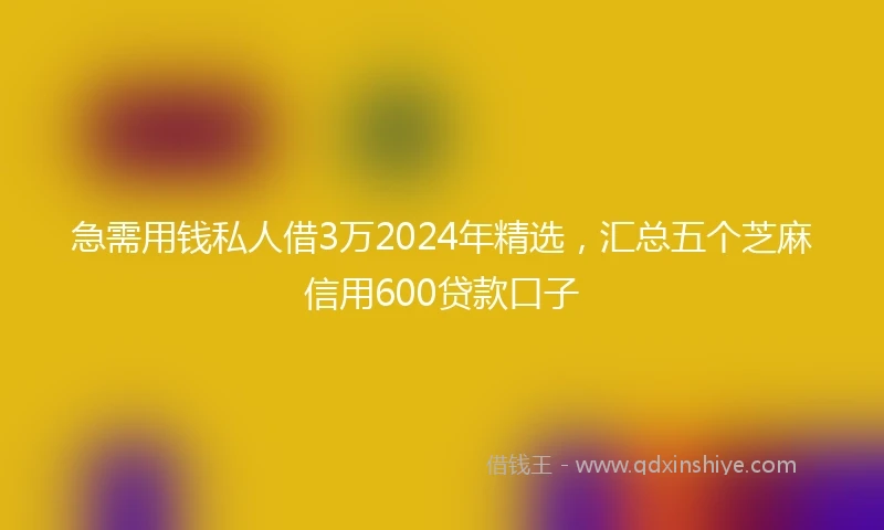 急需用钱私人借3万2024年精选，汇总五个芝麻信用600贷款口子