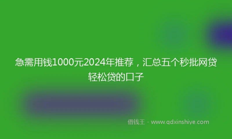 急需用钱1000元2024年推荐，汇总五个秒批网贷轻松贷的口子