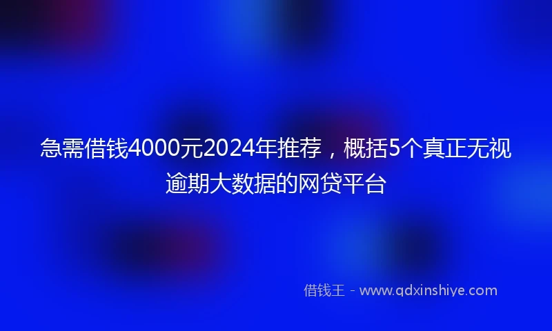急需借钱4000元2024年推荐，概括5个真正无视逾期大数据的网贷平台