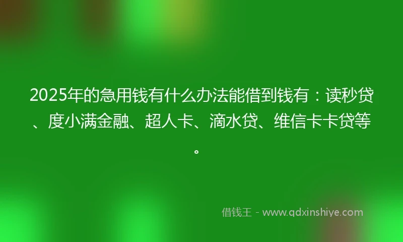 2025年的急用钱有什么办法能借到钱有：读秒贷、度小满金融、超人卡、滴水贷、维信卡卡贷等。