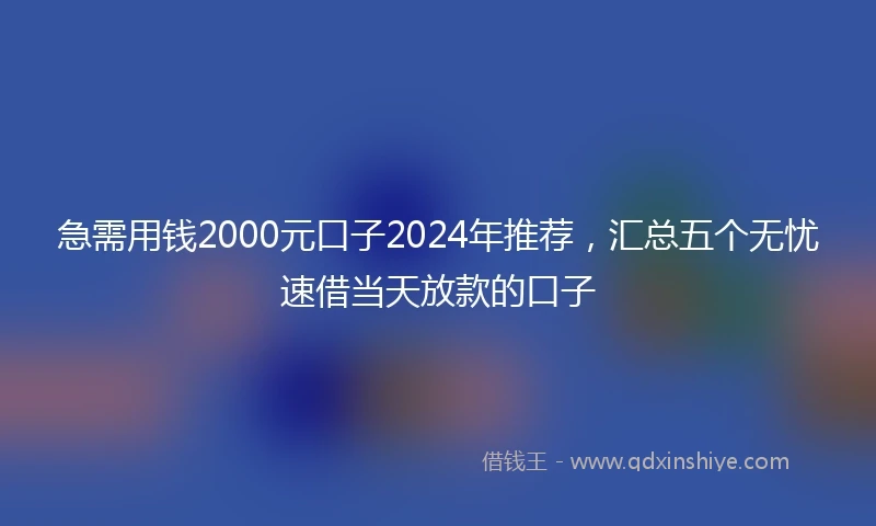 急需用钱2000元口子2024年推荐，汇总五个无忧速借当天放款的口子