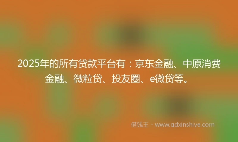 2025年的所有贷款平台有：京东金融、中原消费金融、微粒贷、投友圈、e微贷等。