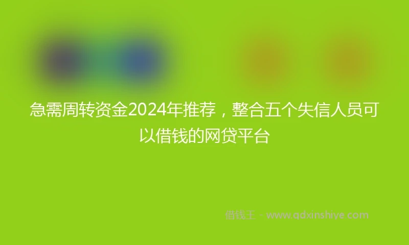 急需周转资金2024年推荐，整合五个失信人员可以借钱的网贷平台