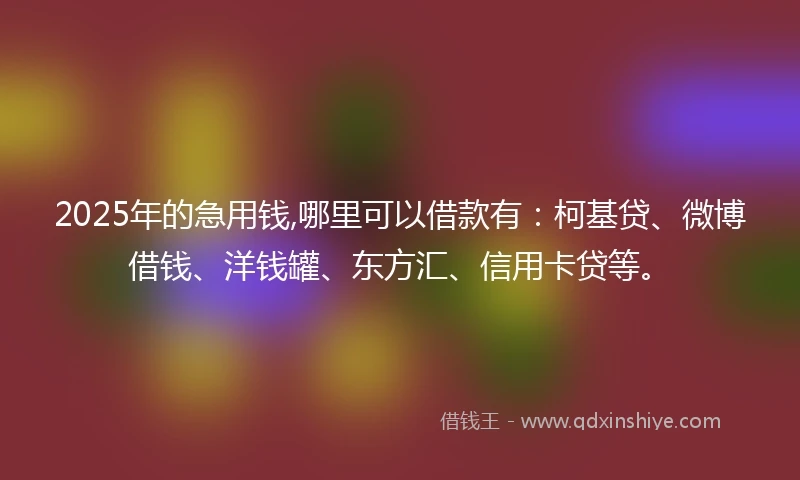 2025年的急用钱,哪里可以借款有：柯基贷、微博借钱、洋钱罐、东方汇、信用卡贷等。