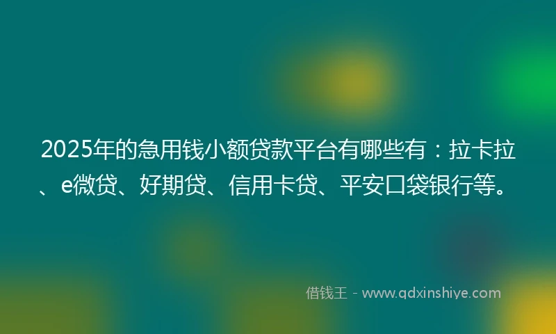 2025年的急用钱小额贷款平台有哪些有：拉卡拉、e微贷、好期贷、信用卡贷、平安口袋银行等。