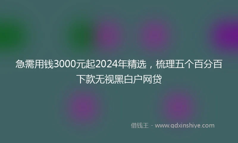 急需用钱3000元起2024年精选，梳理五个百分百下款无视黑白户网贷