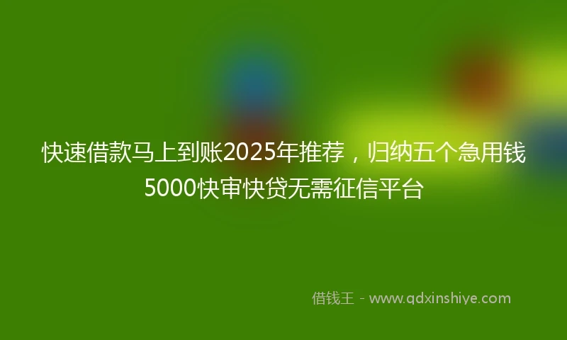 快速借款马上到账2025年推荐，归纳五个急用钱5000快审快贷无需征信平台