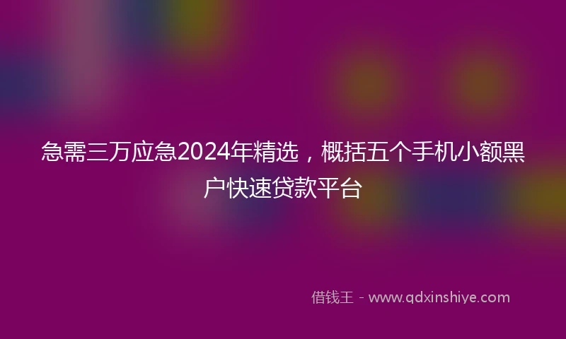 急需三万应急2024年精选，概括五个手机小额黑户快速贷款平台