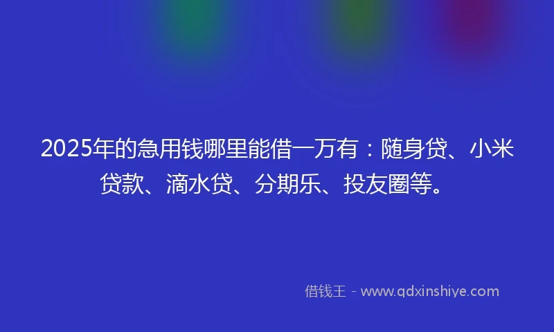 2025年的急用钱哪里能借一万有：随身贷、小米贷款、滴水贷、分期乐、投友圈等。
