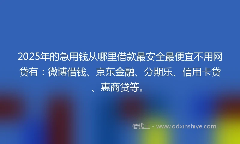 2025年的急用钱从哪里借款最安全最便宜不用网贷有：微博借钱、京东金融、分期乐、信用卡贷、惠商贷等。