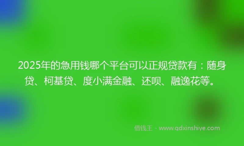 2025年的急用钱哪个平台可以正规贷款有：随身贷、柯基贷、度小满金融、还呗、融逸花等。