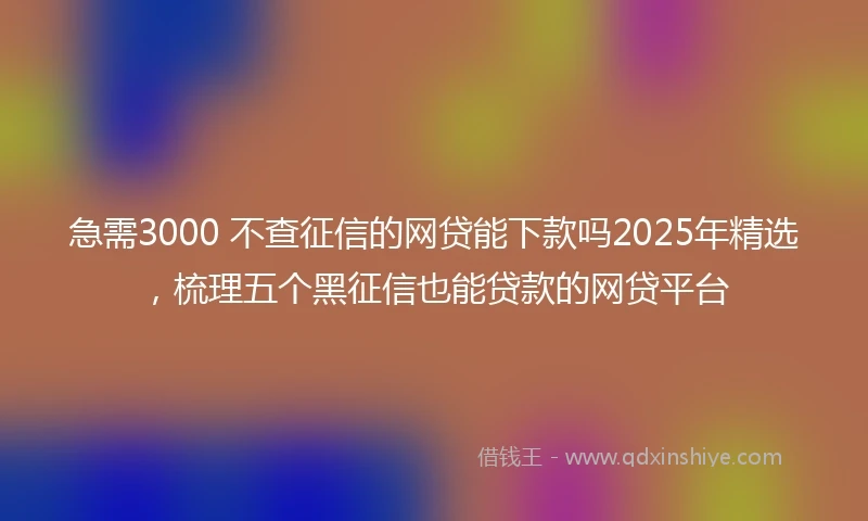 急需3000 不查征信的网贷能下款吗2025年精选，梳理五个黑征信也能贷款的网贷平台