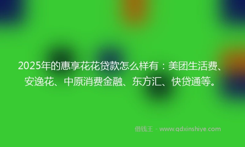 2025年的惠享花花贷款怎么样有：美团生活费、安逸花、中原消费金融、东方汇、快贷通等。