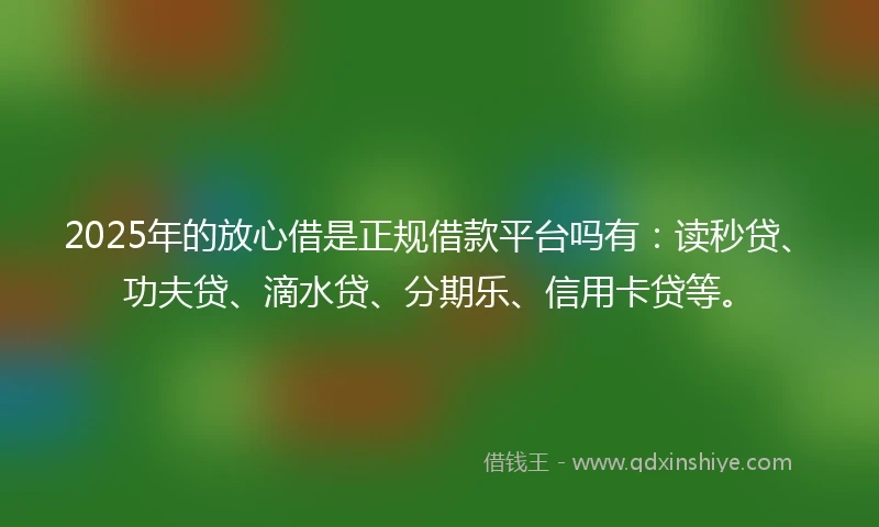 2025年的放心借是正规借款平台吗有：读秒贷、功夫贷、滴水贷、分期乐、信用卡贷等。