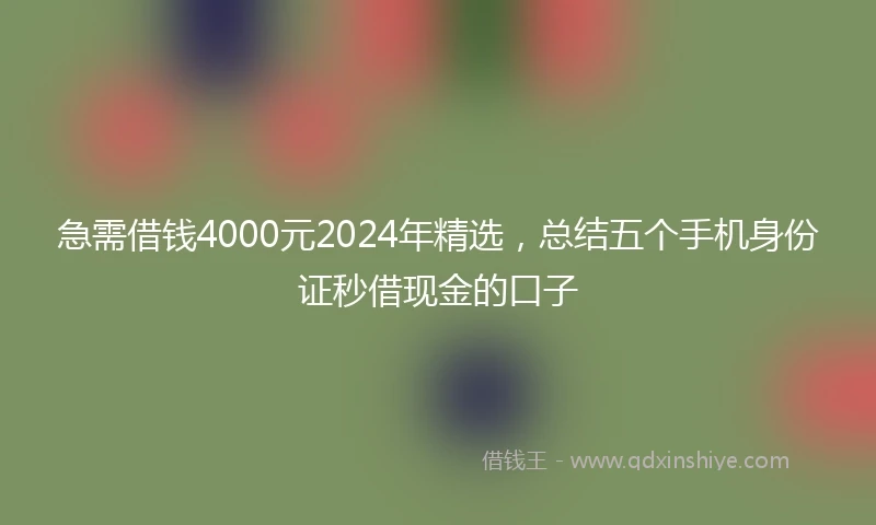 急需借钱4000元2024年精选，总结五个手机身份证秒借现金的口子