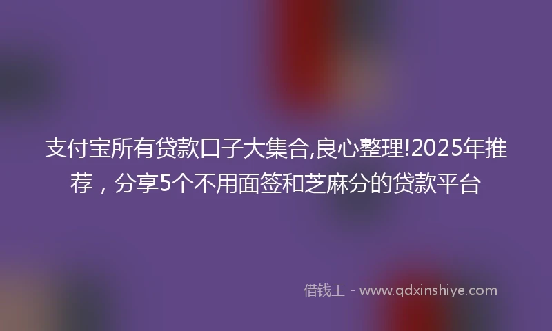 支付宝所有贷款口子大集合,良心整理!2025年推荐，分享5个不用面签和芝麻分的贷款平台