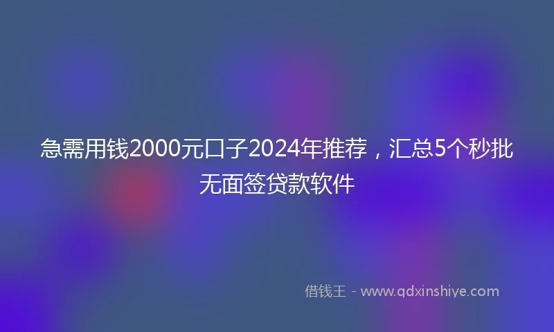 急需用钱2000元口子2024年推荐，汇总5个秒批无面签贷款软件