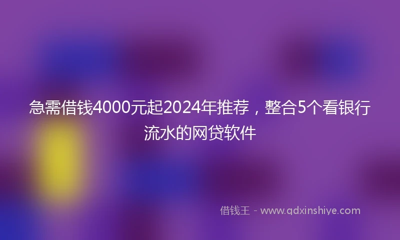 急需借钱4000元起2024年推荐，整合5个看银行流水的网贷软件