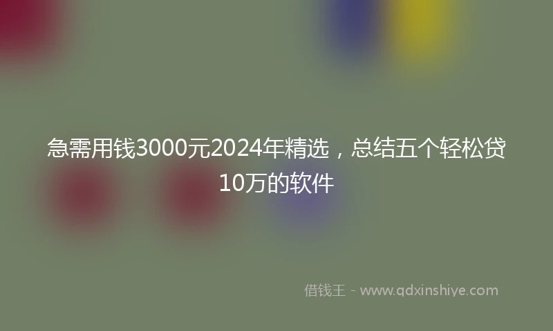 急需用钱3000元2024年精选，总结五个轻松贷10万的软件