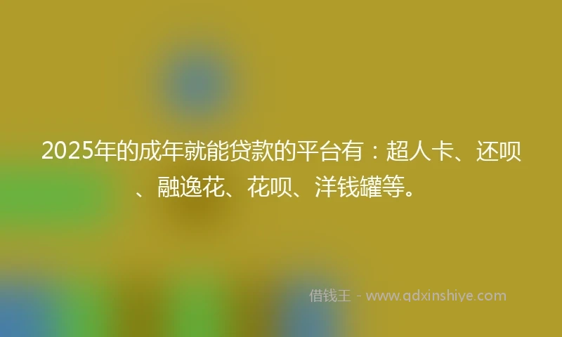 2025年的成年就能贷款的平台有:超人卡、还呗、融逸花、花呗、洋钱罐等。