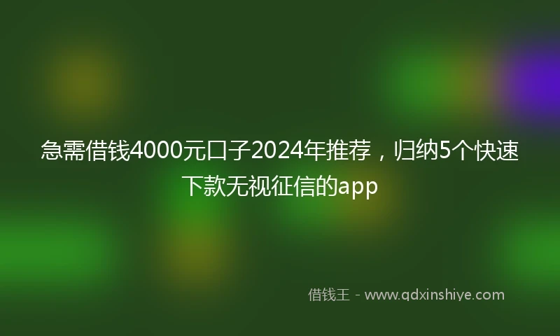 急需借钱4000元口子2024年推荐，归纳5个快速下款无视征信的app