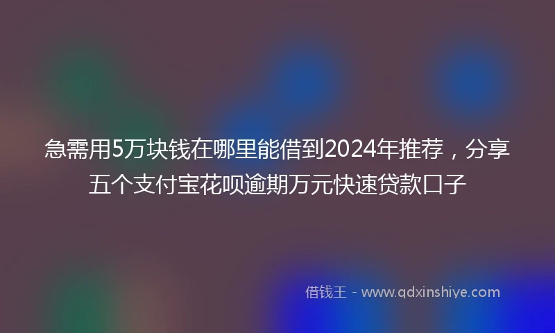 急需用5万块钱在哪里能借到2024年推荐，分享五个支付宝花呗逾期万元快速贷款口子