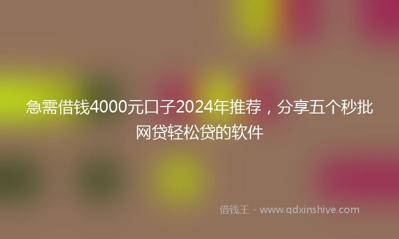 急需借钱4000元口子2024年推荐，分享五个秒批网贷轻松贷的软件