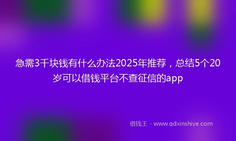 急需3千块钱有什么办法2025年推荐，总结5个20岁可以借钱平台不查征信的app
