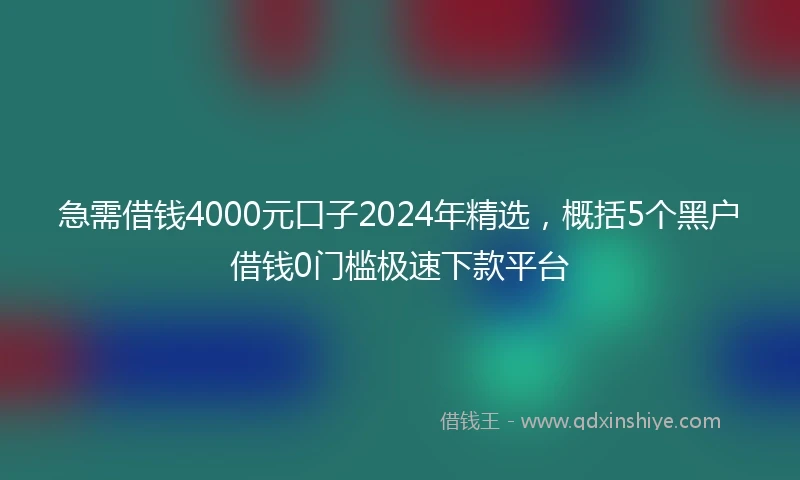 急需借钱4000元口子2024年精选，概括5个黑户借钱0门槛极速下款平台